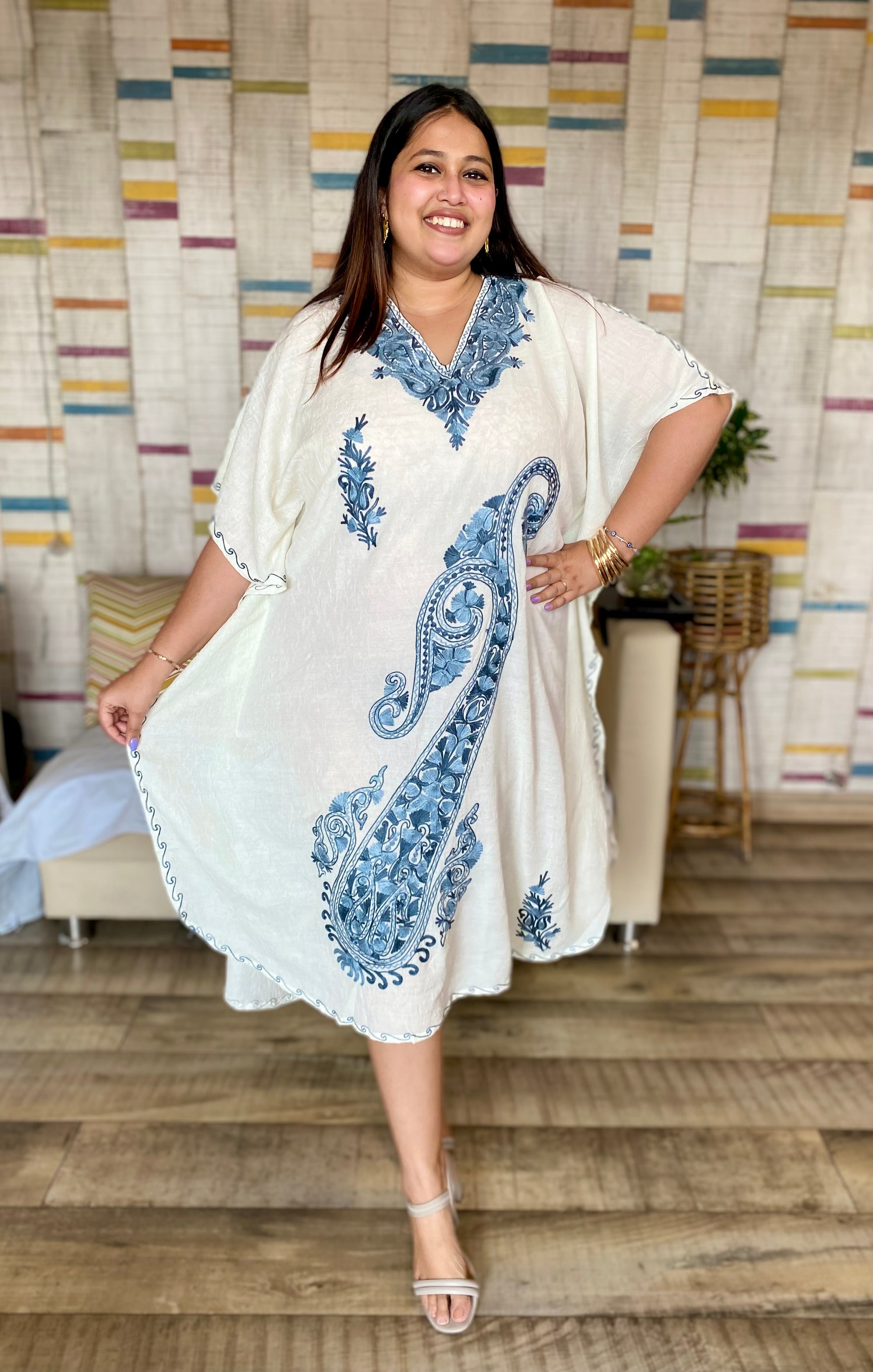 Sky Kashmiri Kaftan Dress
