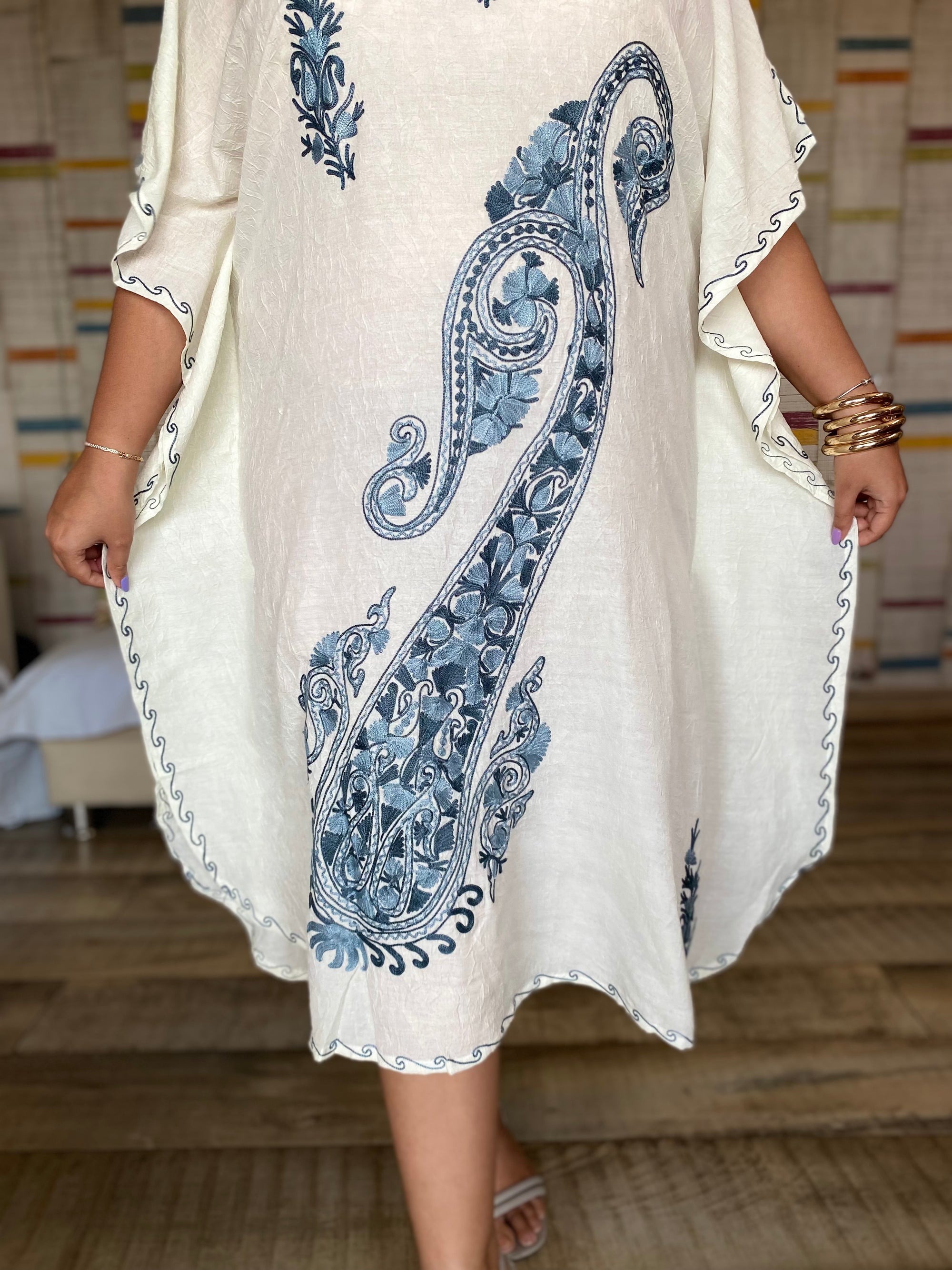 Sky Kashmiri Kaftan Dress
