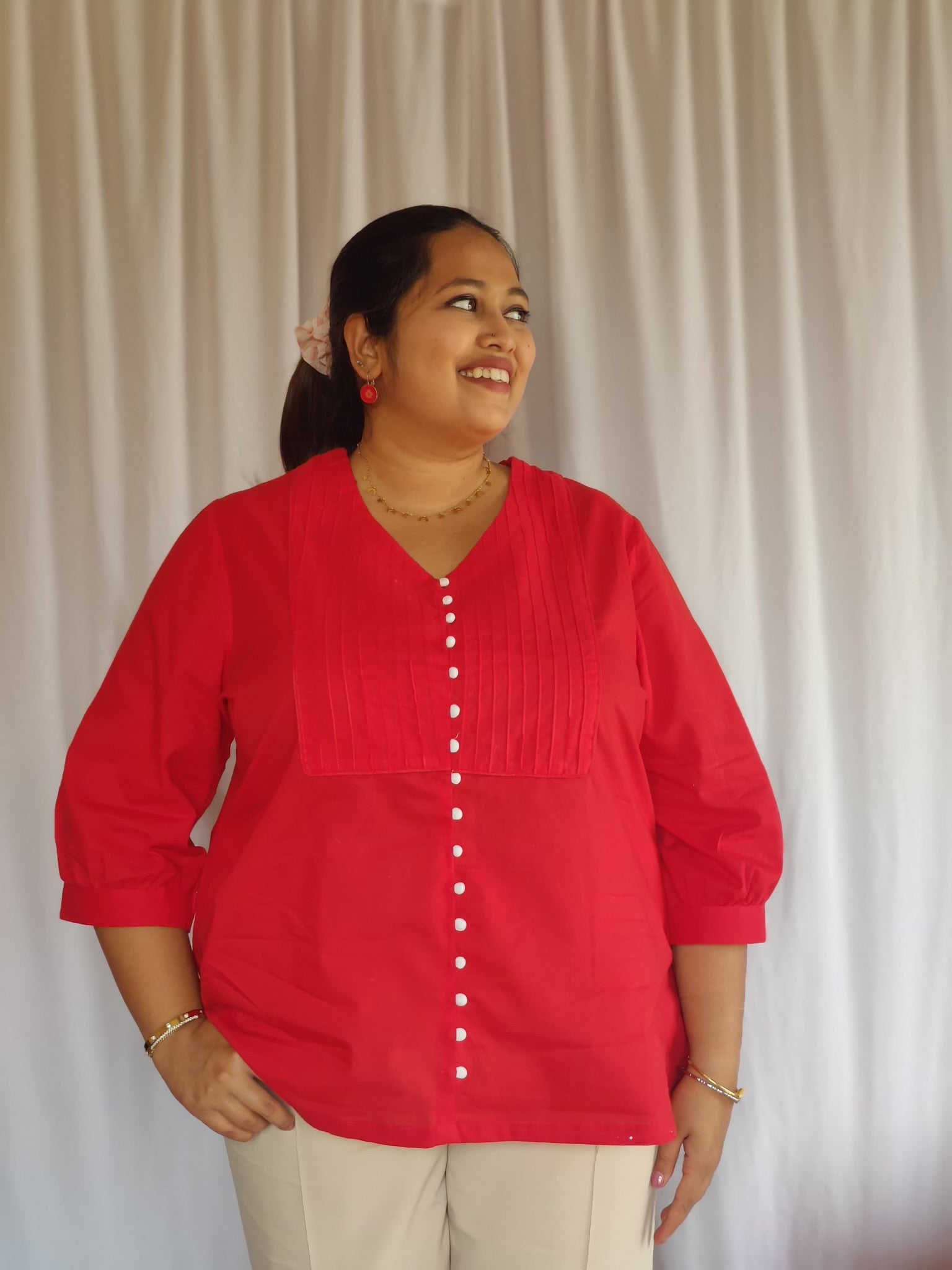 Cherry Pintuck Cotton Top