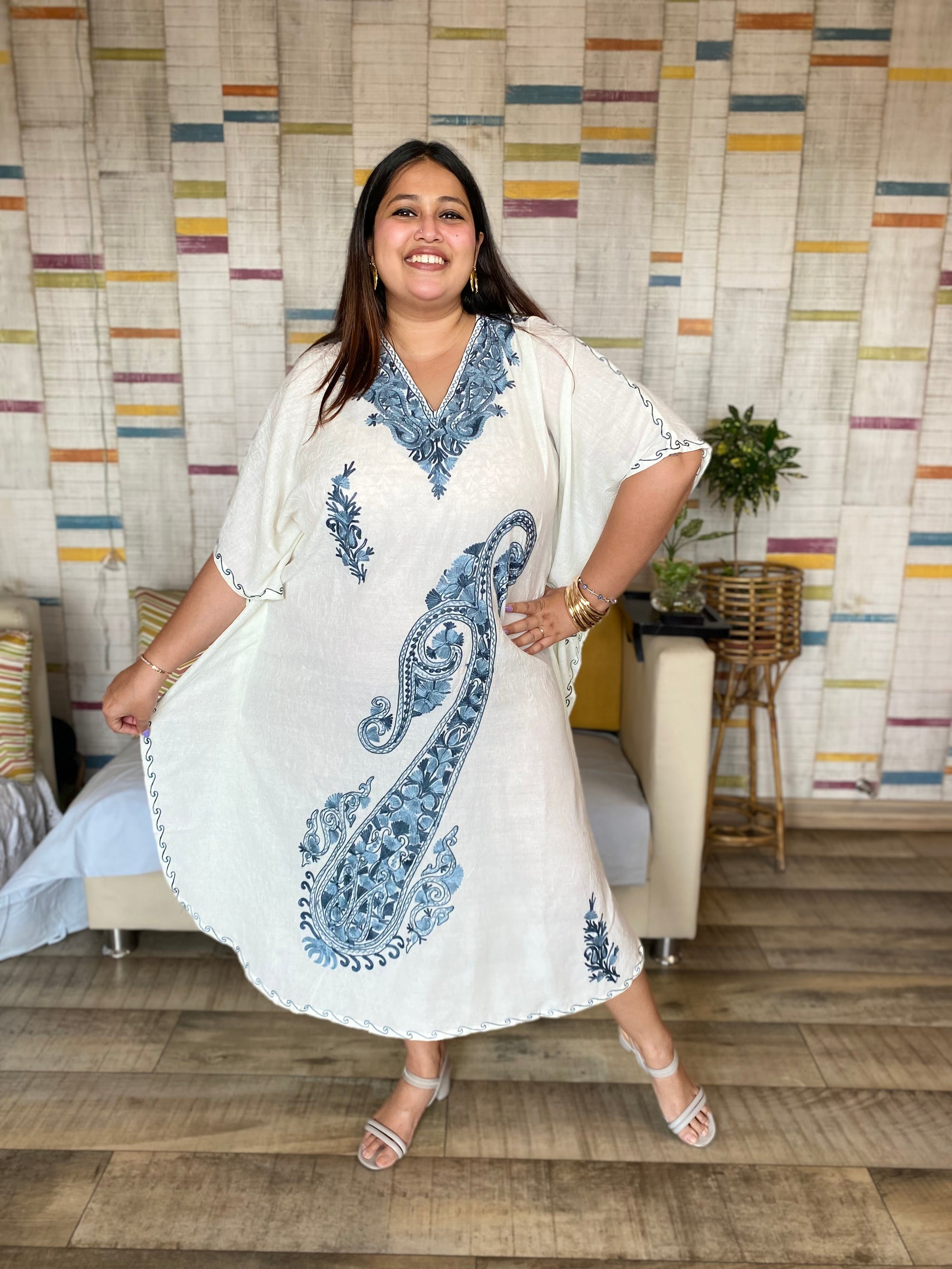 Sky Kashmiri Kaftan Dress