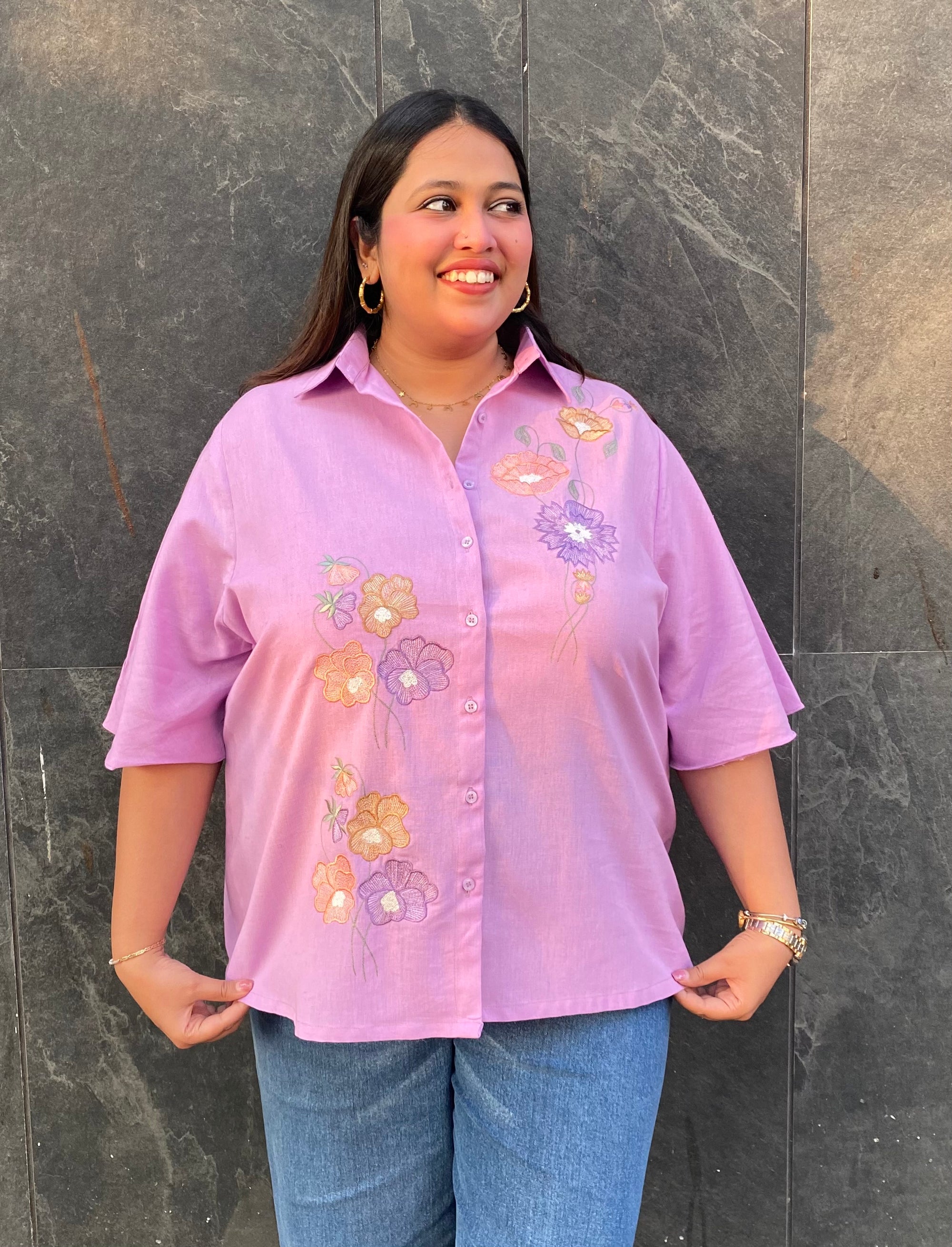 Purple Blossom Cotton Shirt