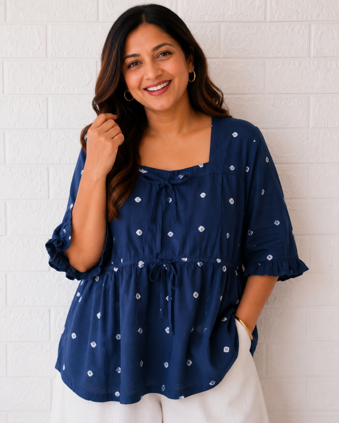 Neeli Bindu Tie-Up Cotton Top