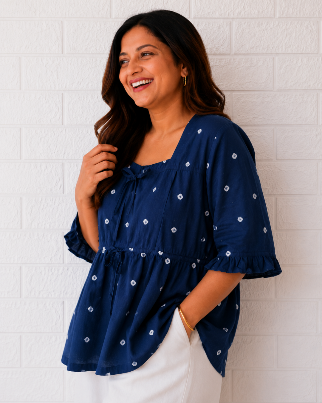 Neeli Bindu Tie-Up Cotton Top