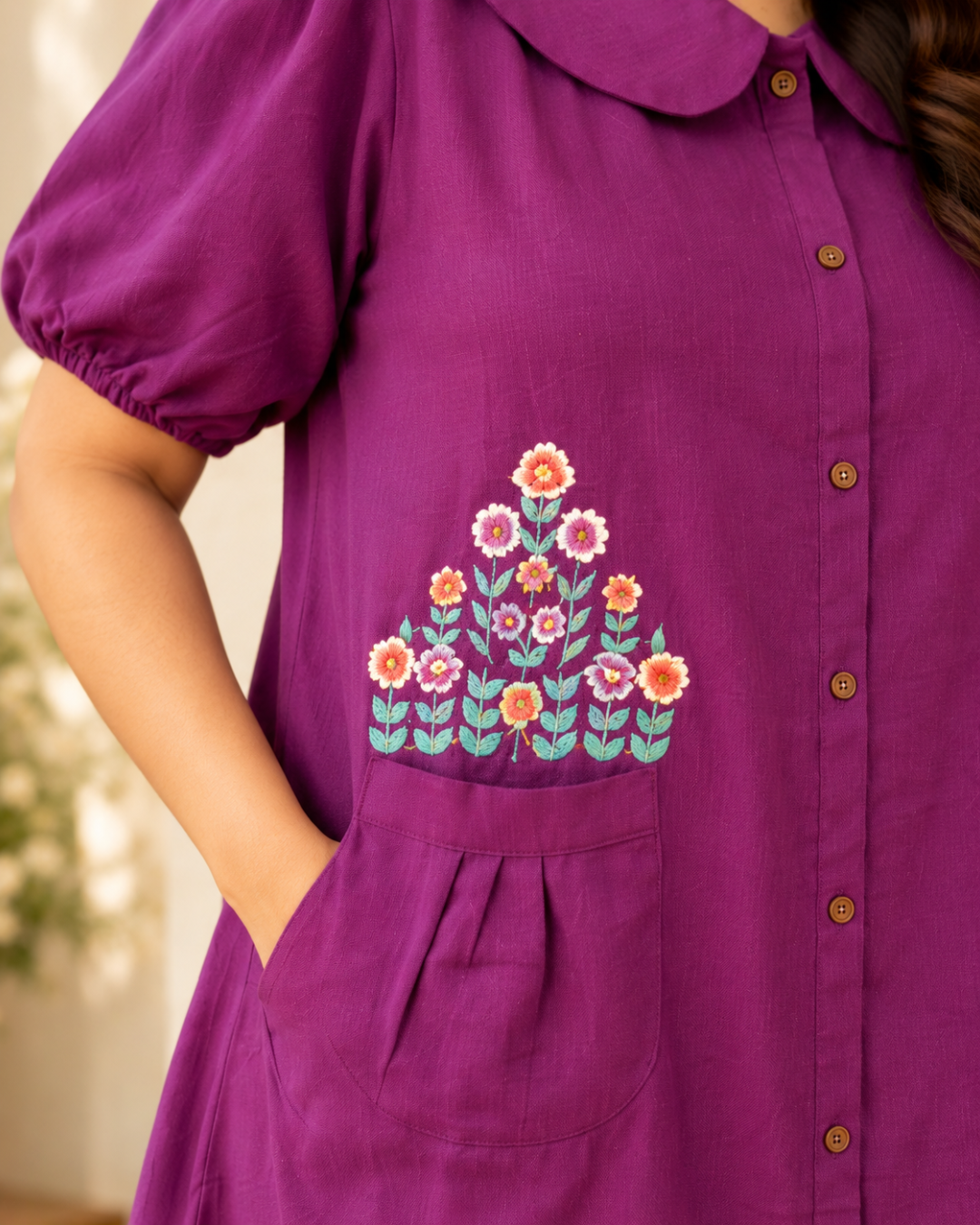 Petunia | Purple Floral Cotton Shirt Dress