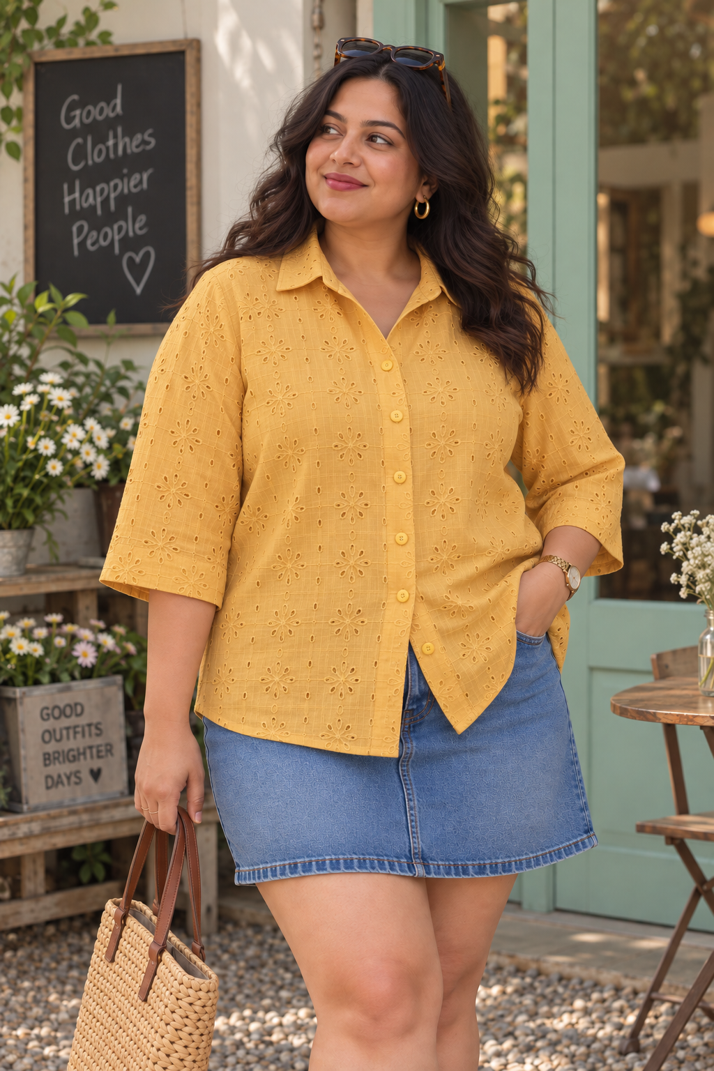 Sunshine Yellow Hakoba Cotton Shirt | Plus Size Shirt